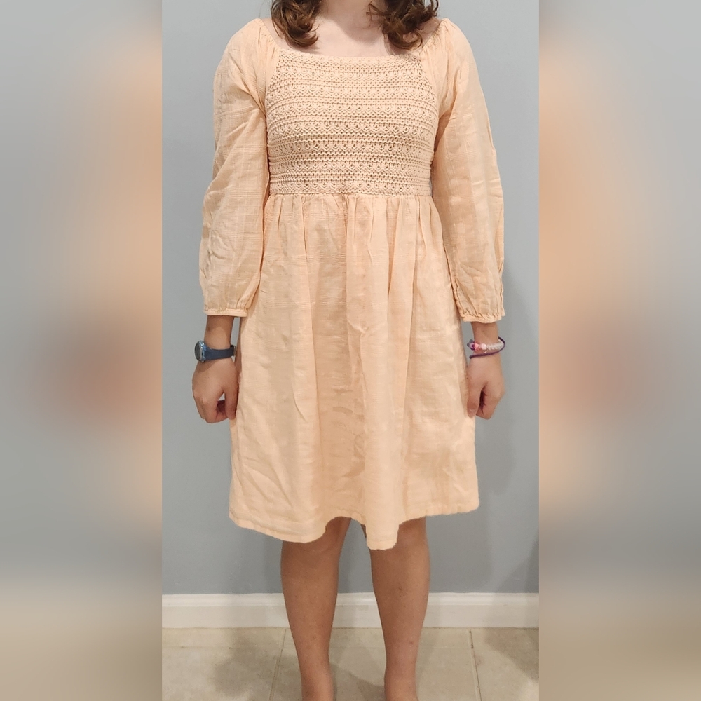 Peach Long Sleeve Kids Dress